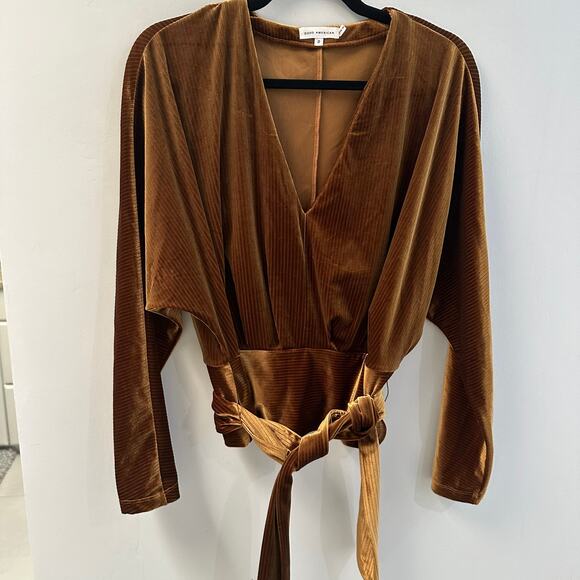Good American Dolman Copper Brown Velour Shirt, Size Medium - Picture 2 of 9